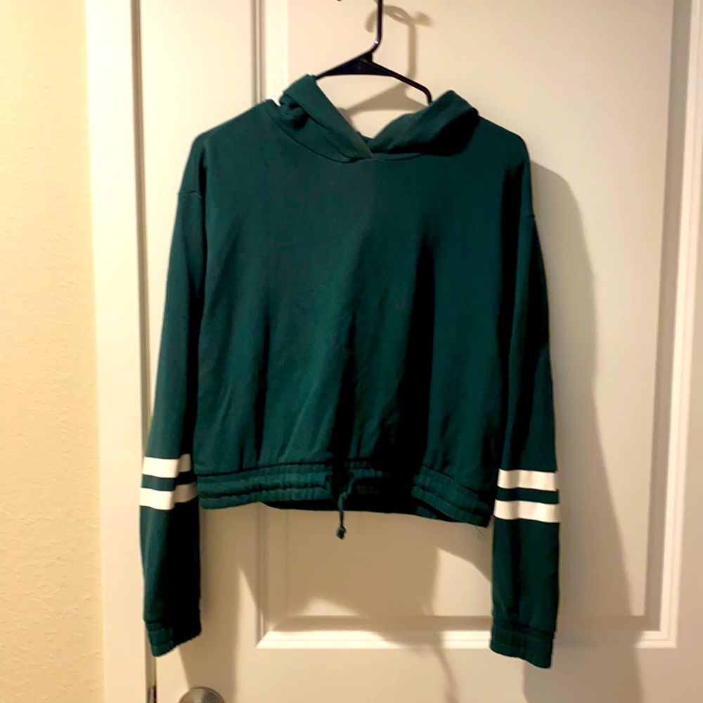 Green cropped varsity style hoodie